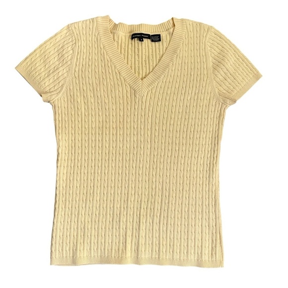 VTG Jeanne Pierre Cream Cable Knit Short Sleeve Sweater Sz S - Picture 1 of 5